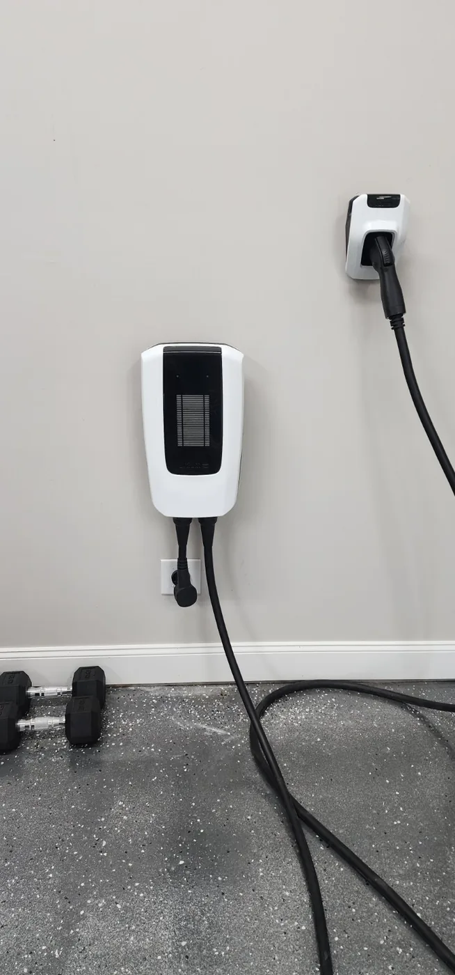 EV charger installed inside a residential garage